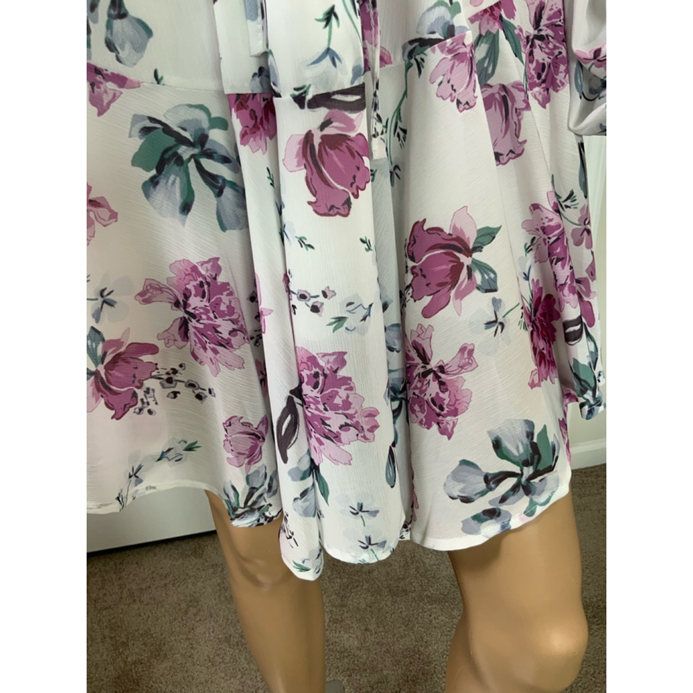 Clarisbelle Women's Floral‎ Print Mini Dress Sz Sm White Purple Boho Cottagecore - Picture 5 of 15